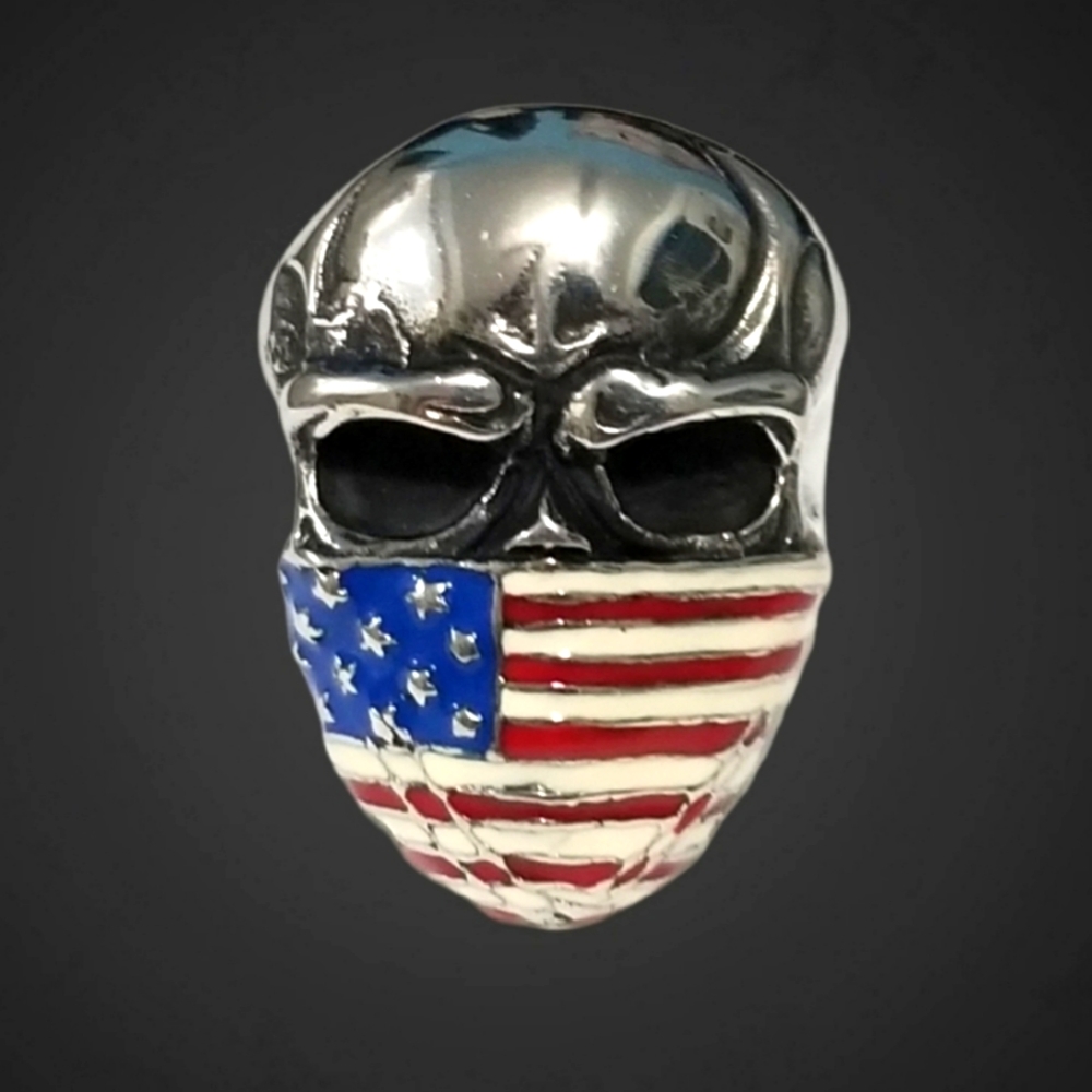 Skull Ring USA Flag Stainless Steel
